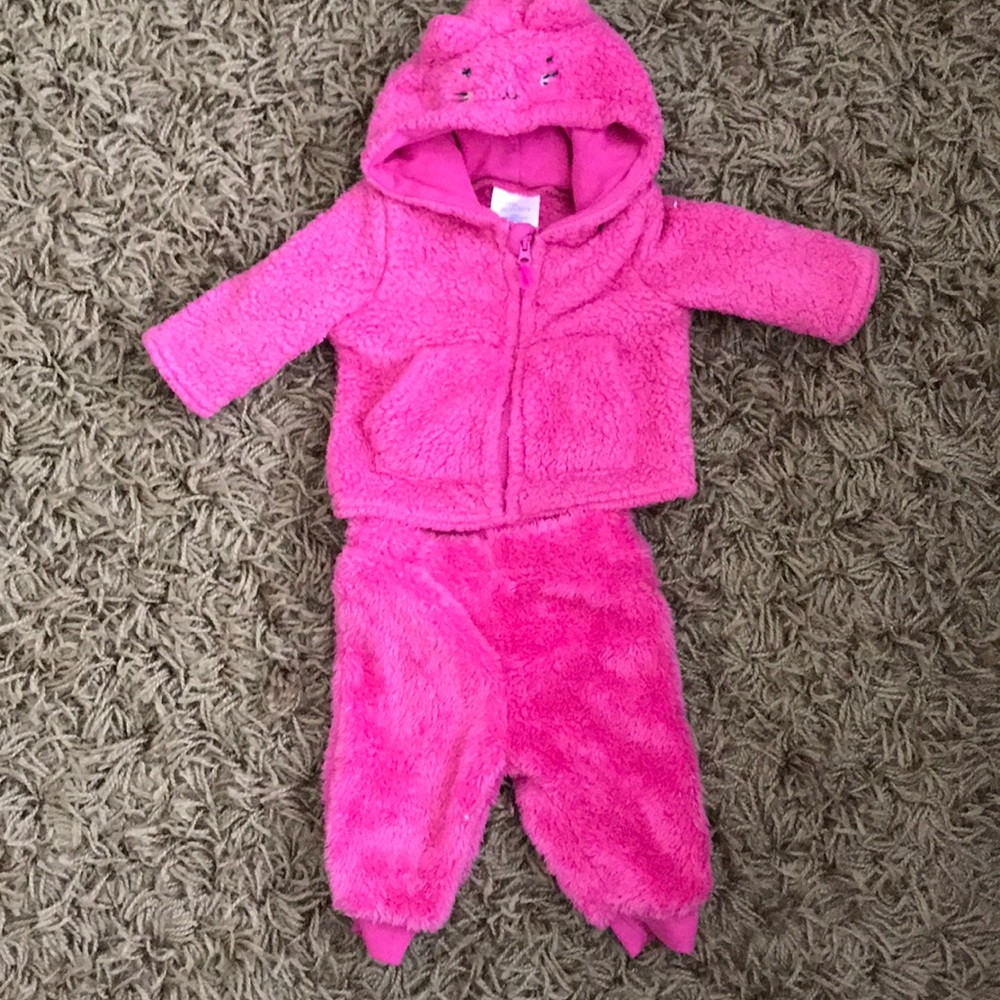 Fuzzy pink 3 month hoodie and pant set
